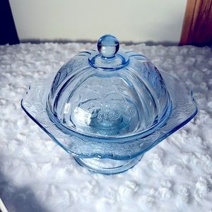 Light blue covered candy dish